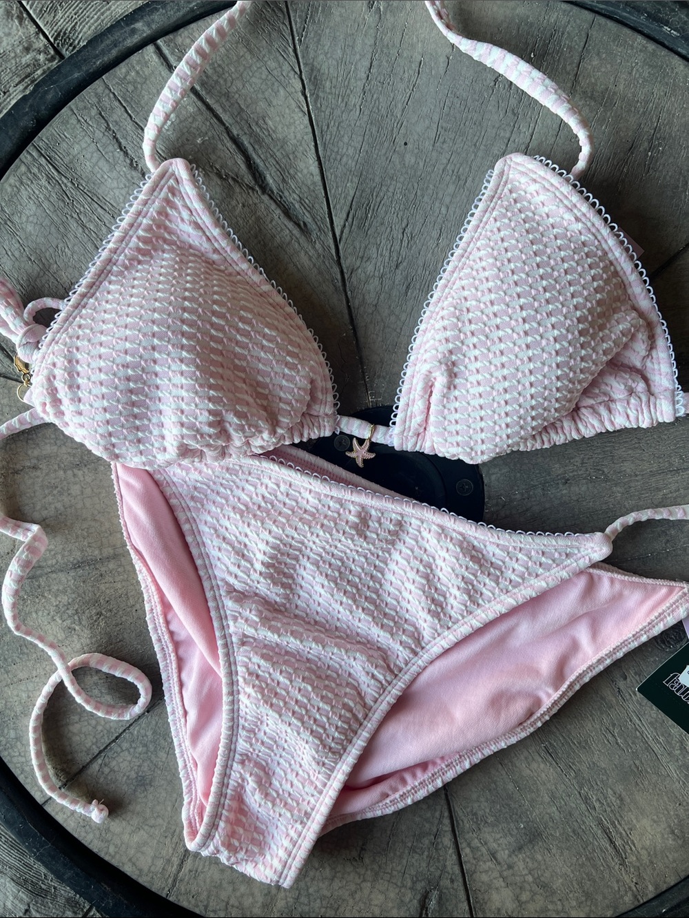 Light Pink Textured Triangle Bikini Set Medium